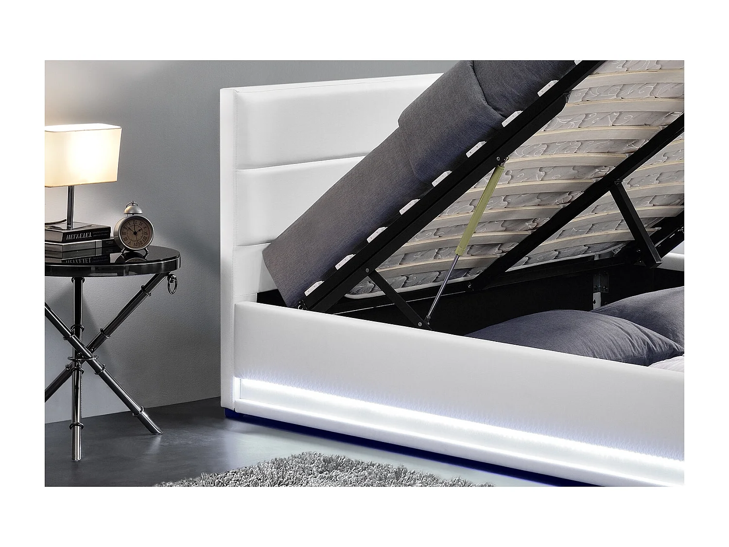 Structure de lit LED avec rangements 160 x 200 cm blanc NEWYORK