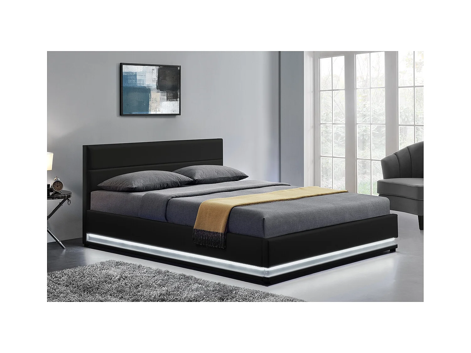 Structure de lit LED avec rangements 140 x 190 cm noir NEWYORK