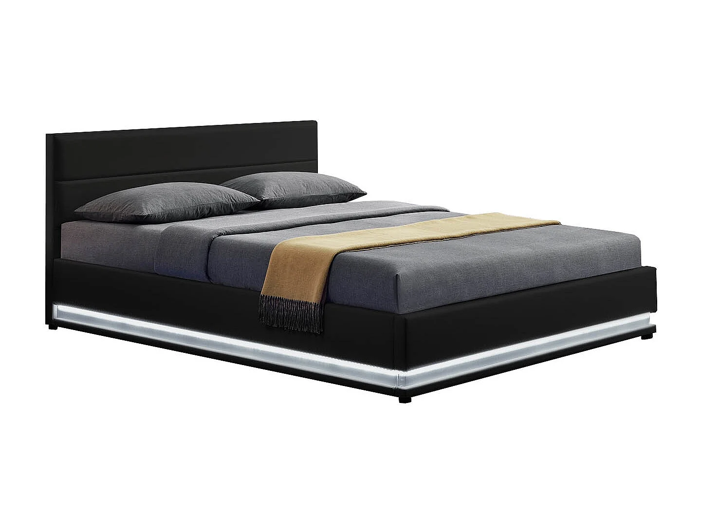 Cama negra con caja de almacenaje y LED 140X190 NEW YORK
