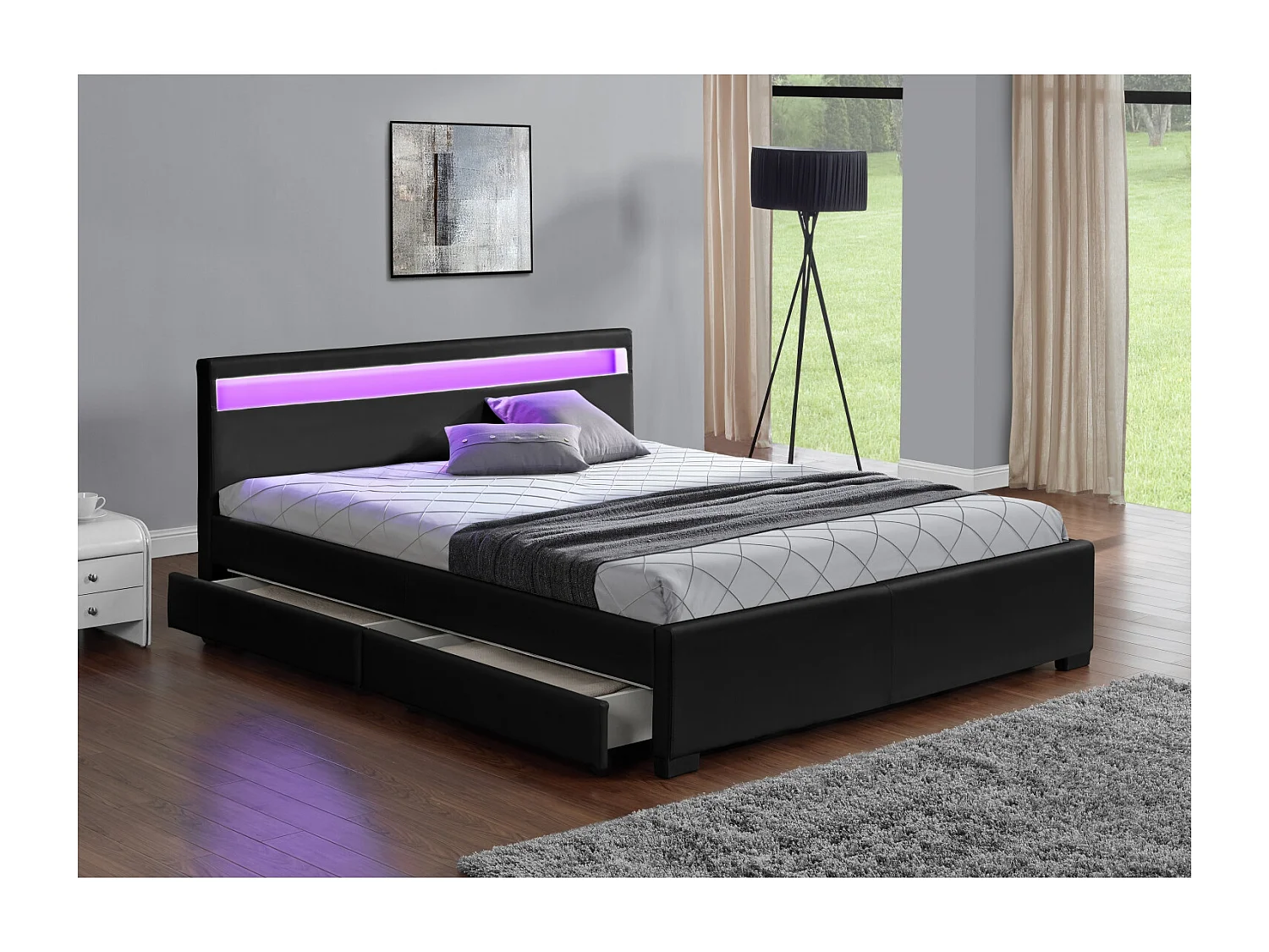 Structure de lit LED avec rangements 140 x 190 cm noir ENFIELD