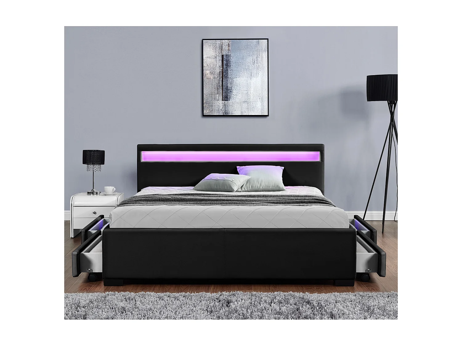 Structure de lit LED avec rangements 140 x 190 cm noir ENFIELD