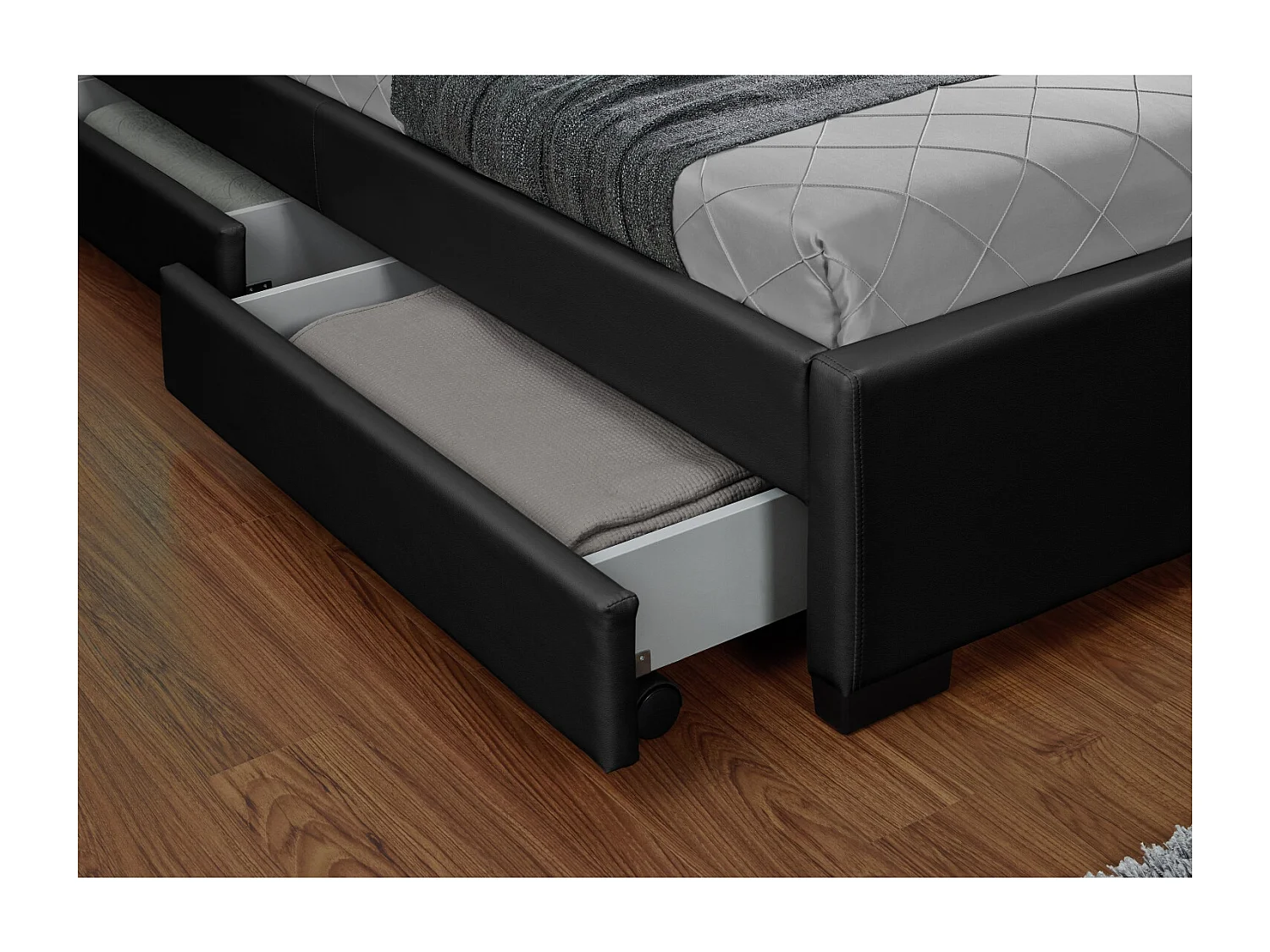 Structure de lit LED avec rangements 140 x 190 cm noir ENFIELD