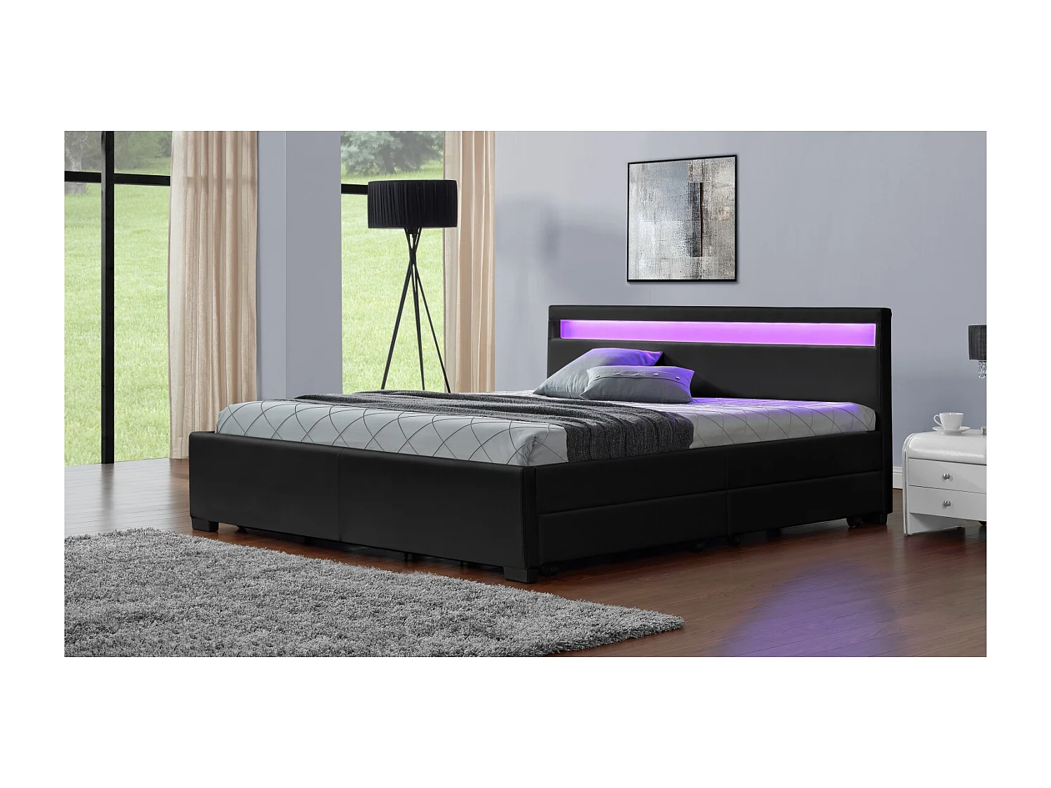 Structure de lit LED avec rangements 140 x 190 cm noir ENFIELD