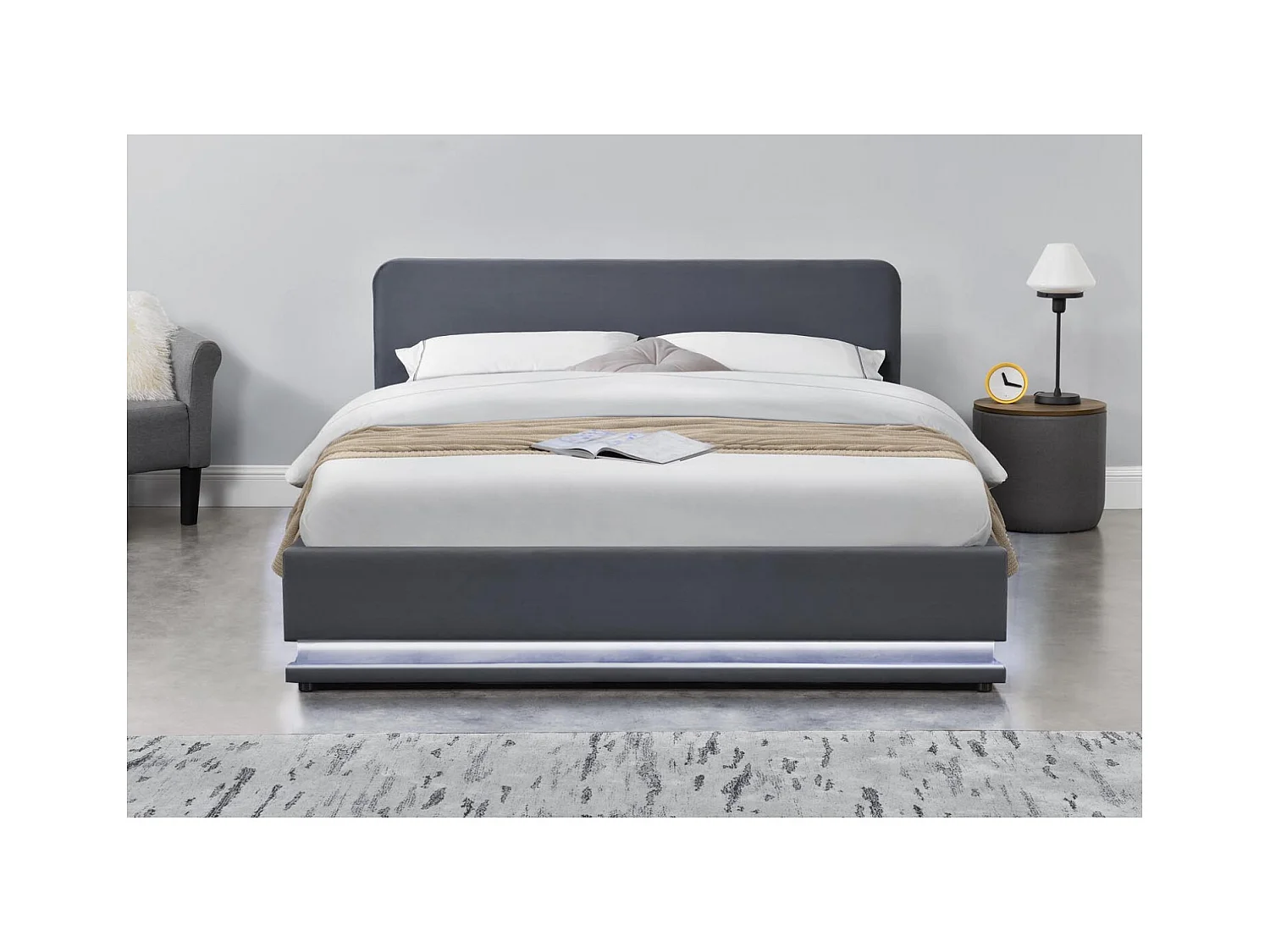 Bettgestell mit LED 140 x 190 cm in grauem Samt NEW YORK