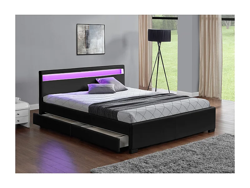 Structure de lit LED avec rangements 160 x 200 cm noir ENFIELD