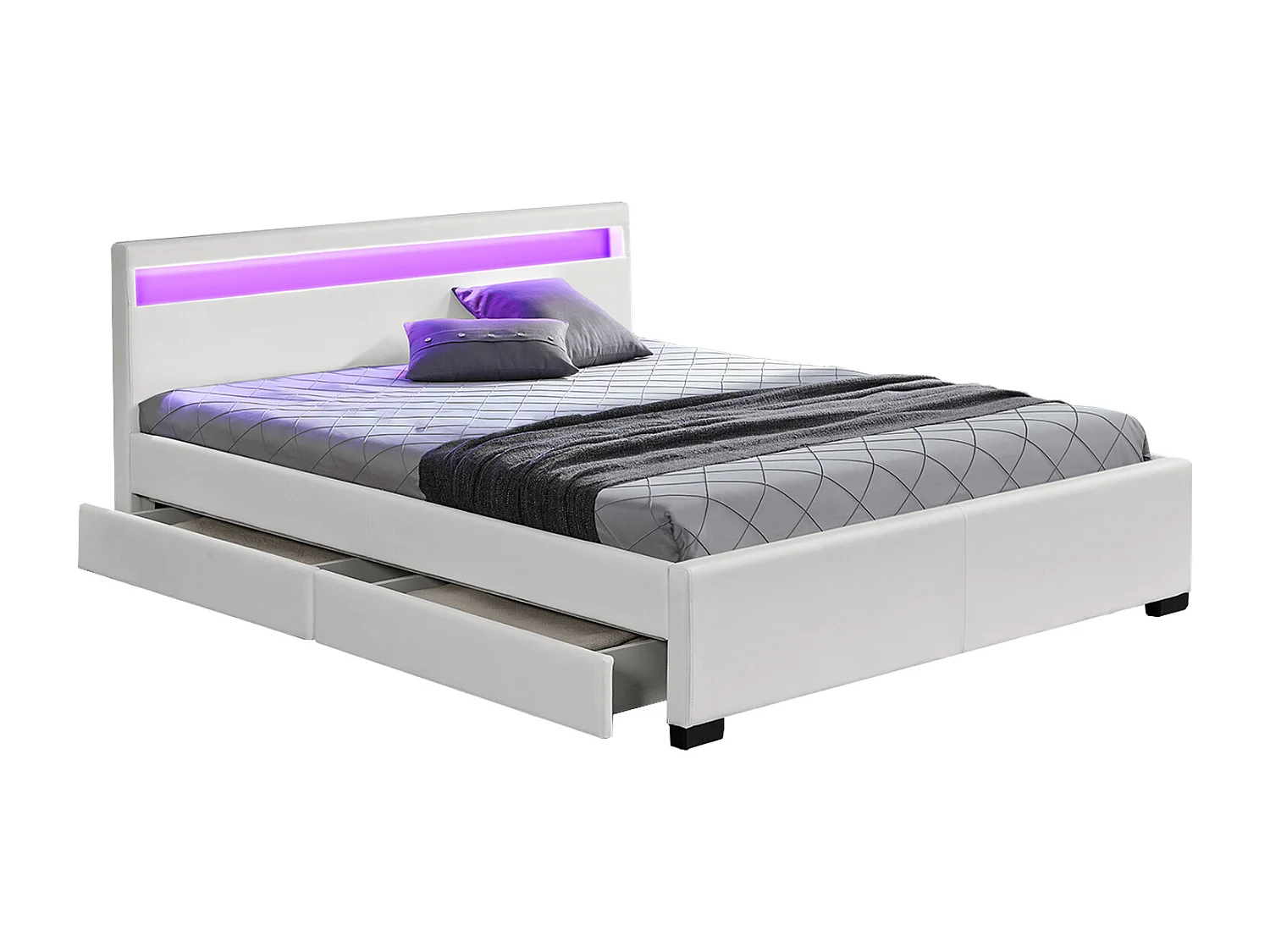 Structure de lit à led avec rangements 140 x 190 cm blanc ENFIELD