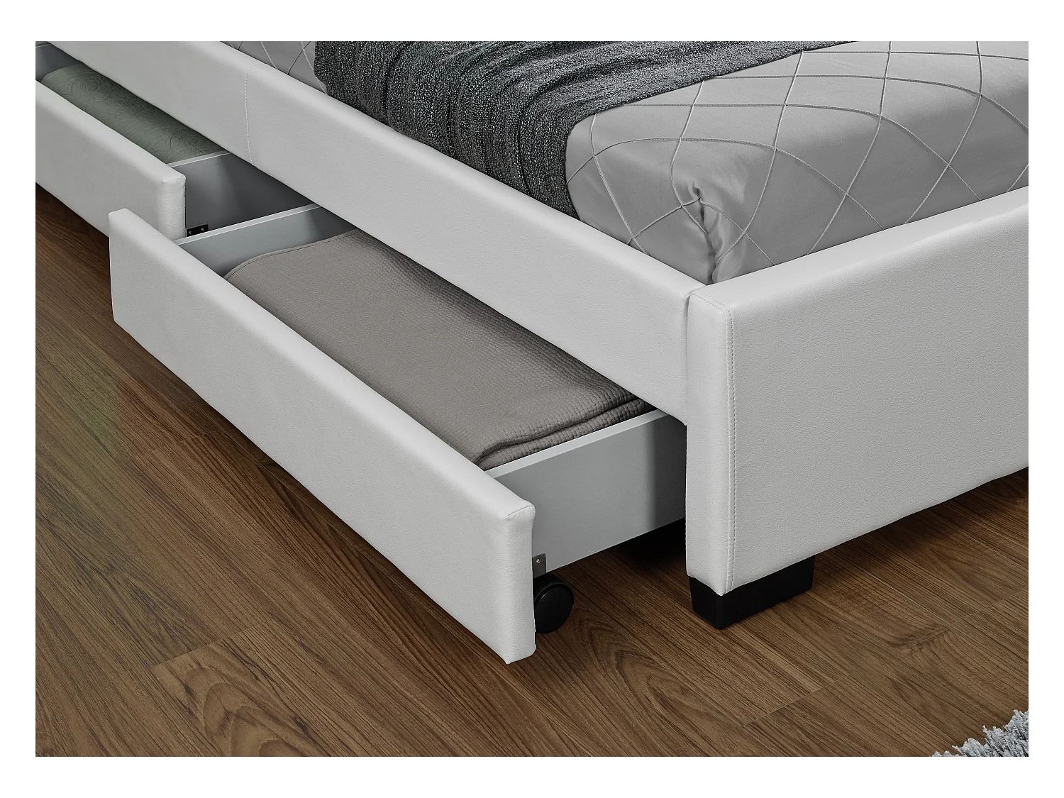 Struttura letto in similpelle bianca con contenitore e LED 160x200 cm ENFIELD