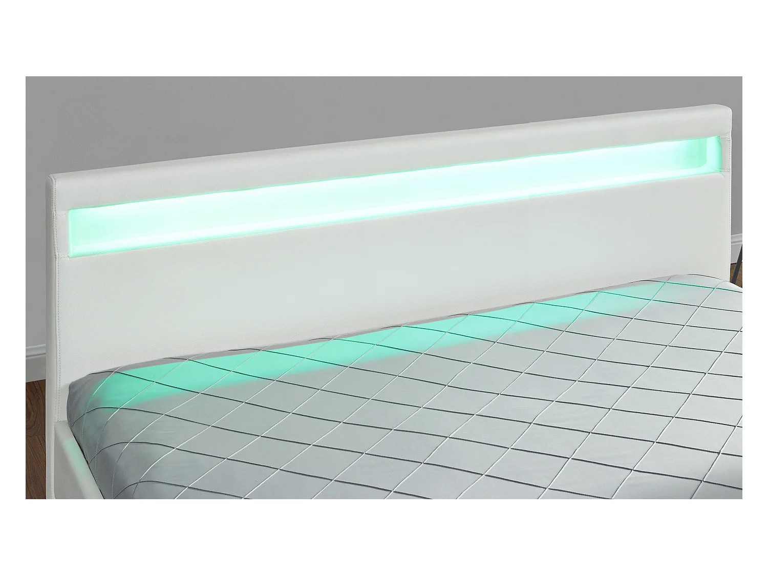 Struttura letto in similpelle bianca con contenitore e LED 160x200 cm ENFIELD