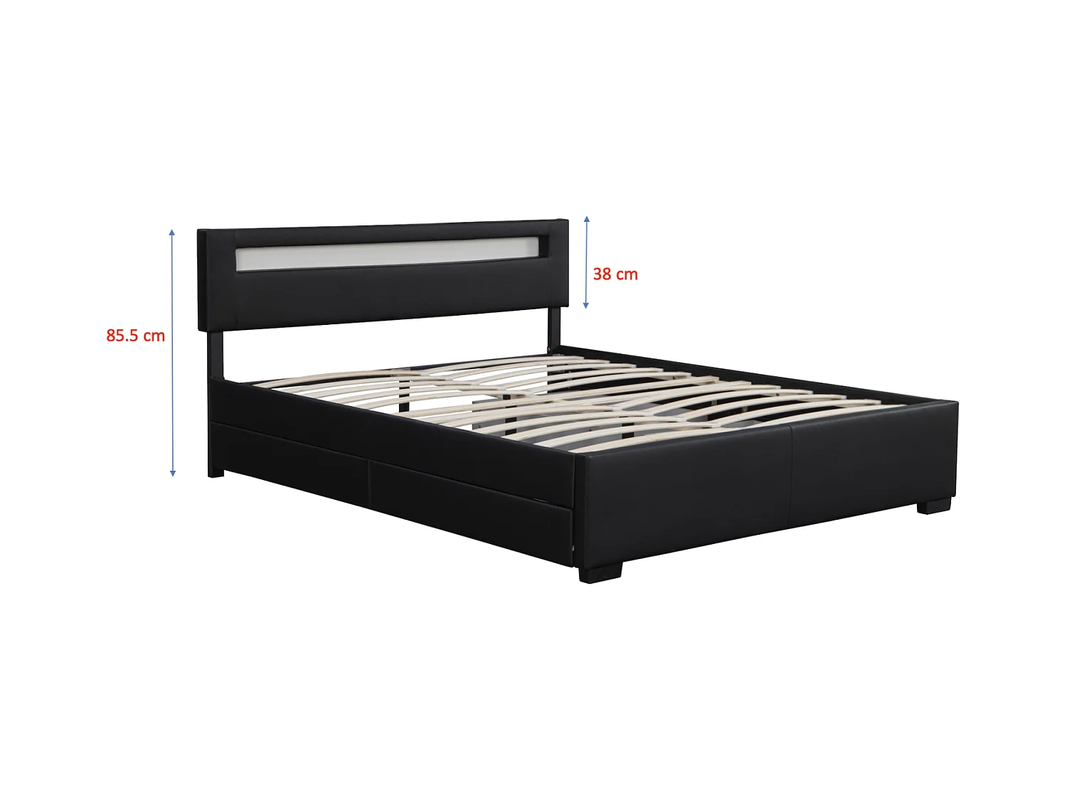 Struttura letto in similpelle bianca con contenitore e LED 160x200 cm ENFIELD