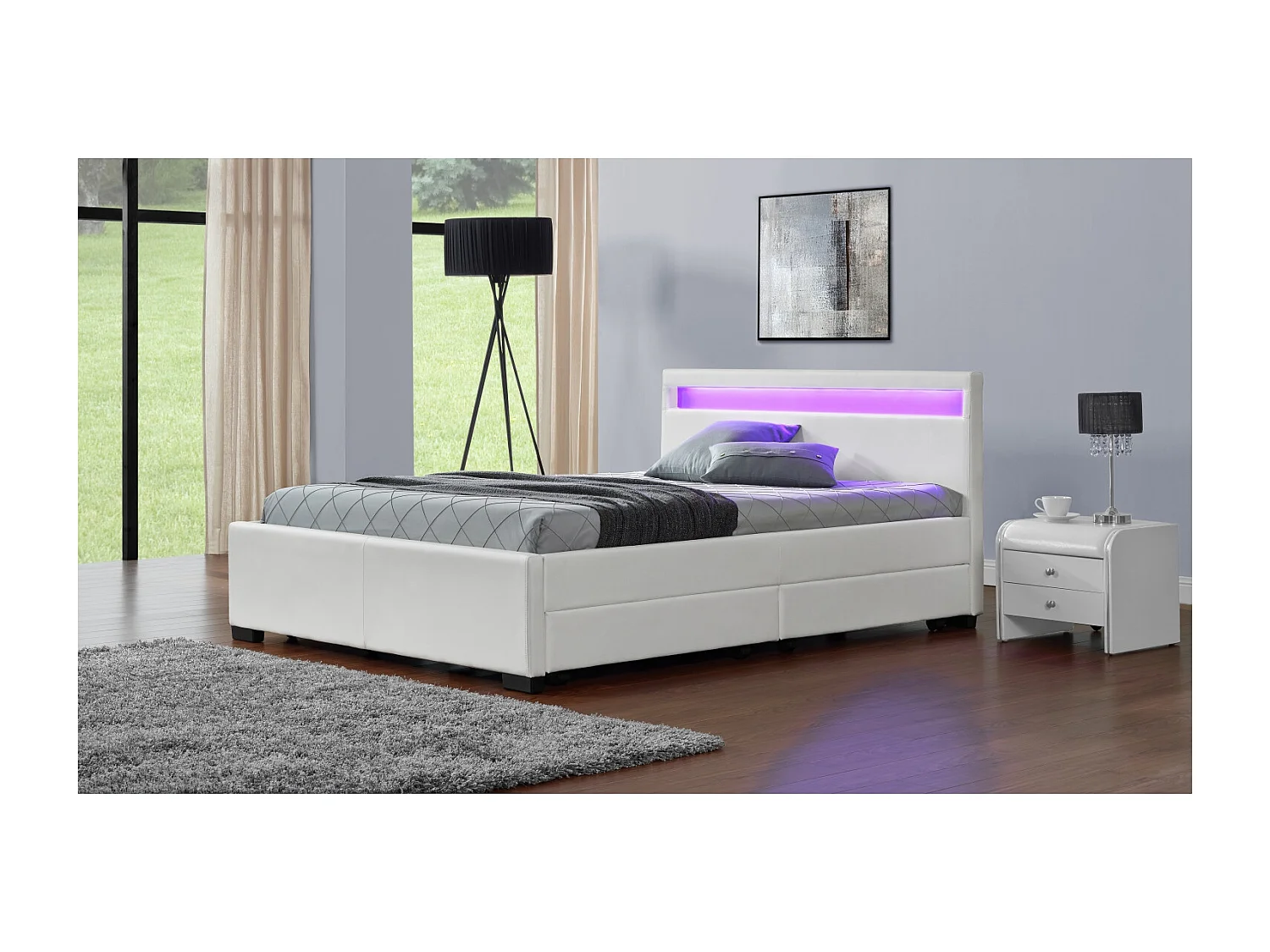 Lit coffre avec led 160 x 200 cm blanc ENFIELD