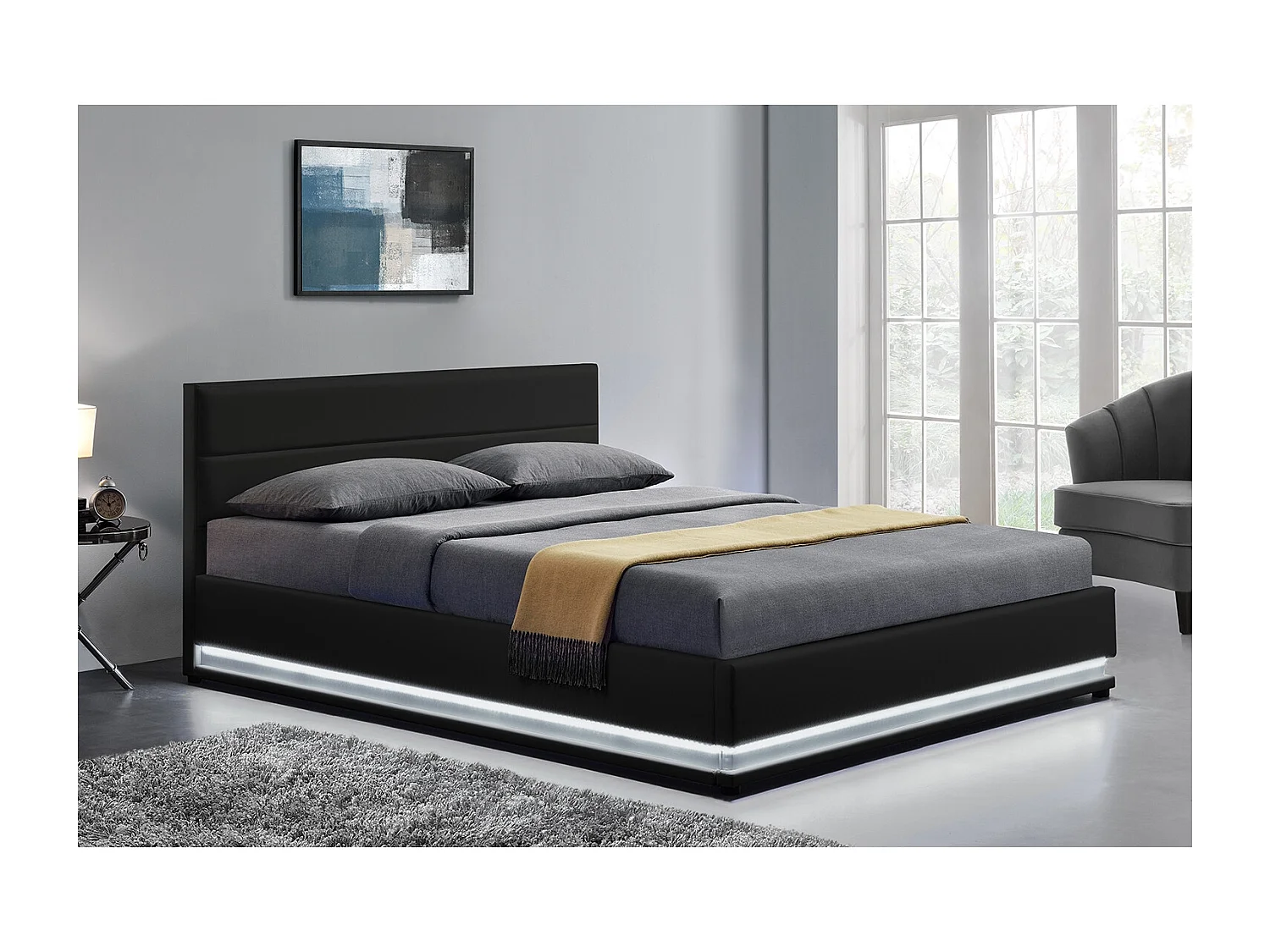 Bedframe in zwart PU met opbergruimte en geïntegreerde LED-verlichting 160x200 cm NEW YORK