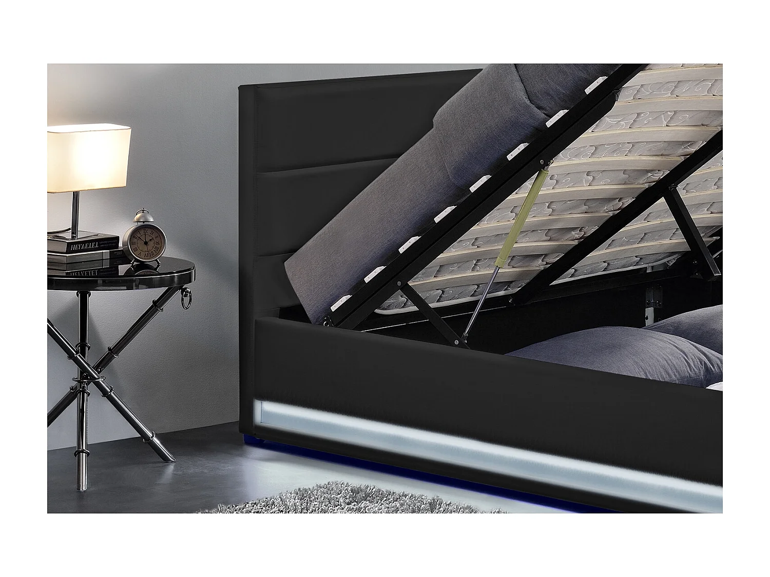 Lit coffre avec led 160 x 200 cm noir NEWYORK