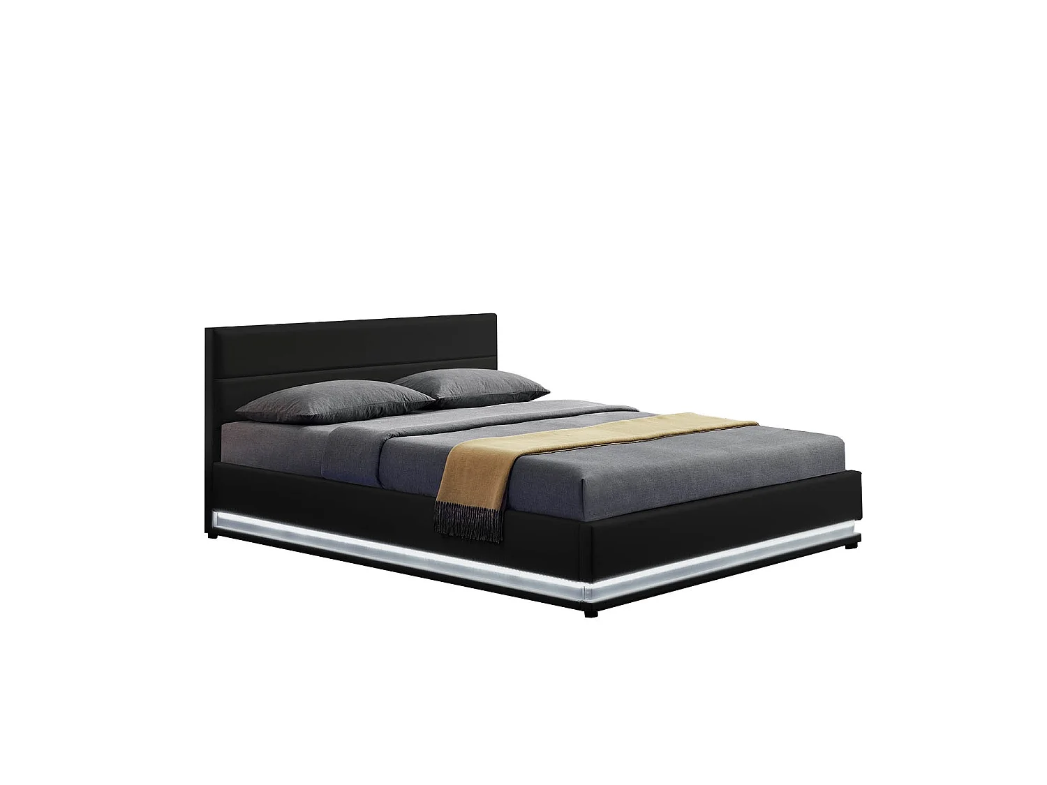 Bedframe in zwart PU met opbergruimte en geïntegreerde LED-verlichting 160x200 cm NEW YORK