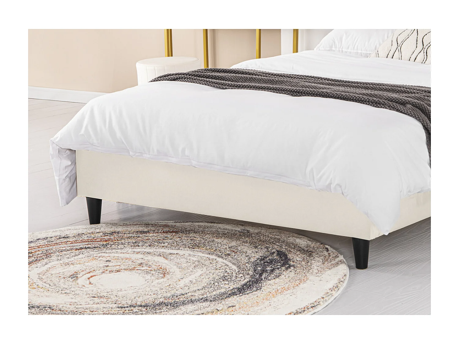 Lit 140x190 cm en velours beige CAMBRIDGE