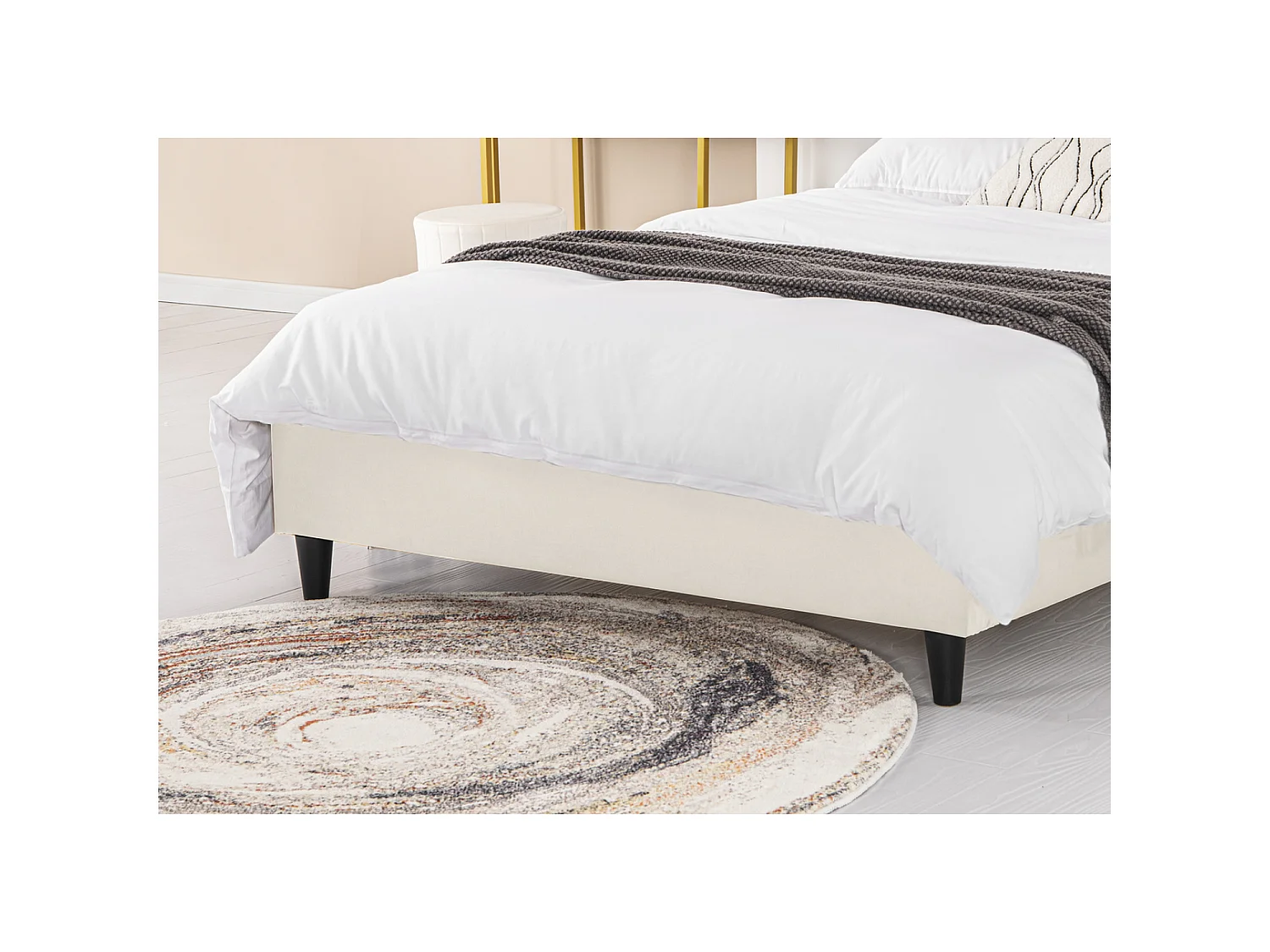 Lit 140x190 cm en velours beige CAMBRIDGE