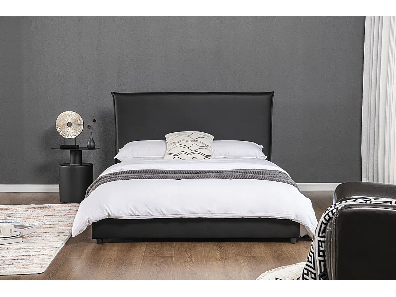 Lit design 160x200 cm en similicuir noir CHESTER