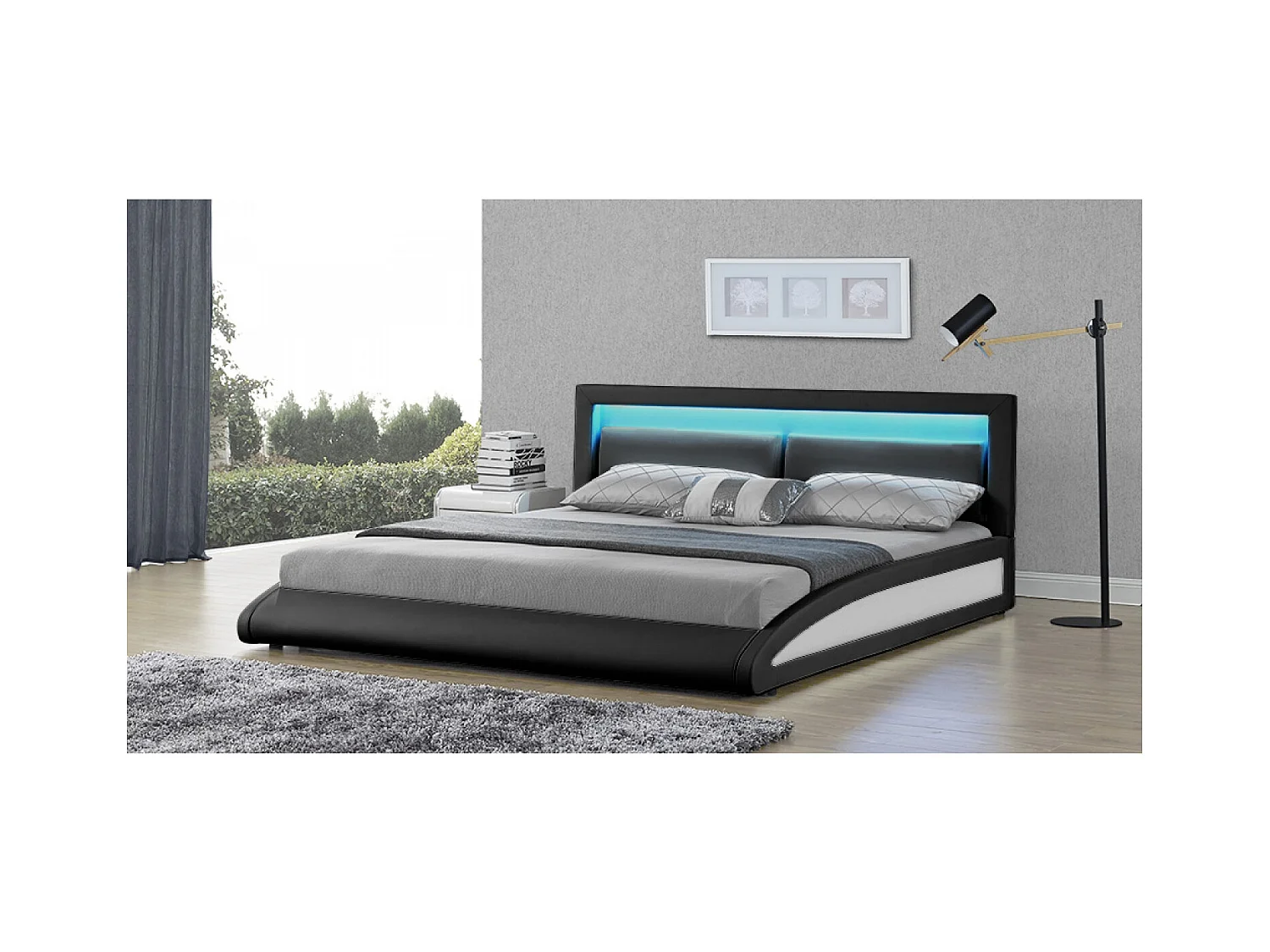 Cama de polipiel negra con LED integrados 140x190  BRIXTON
