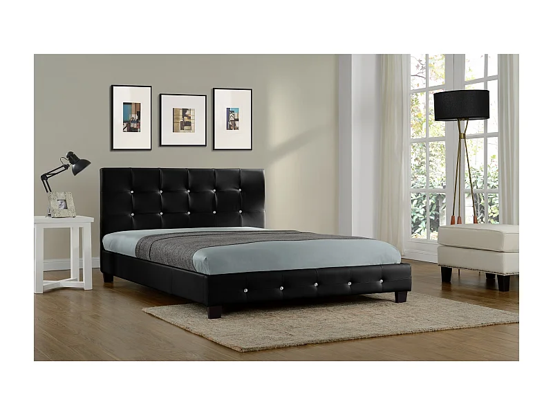 Cadre de lit capitonné 140 x 190 cm noir NOTTINGHILL