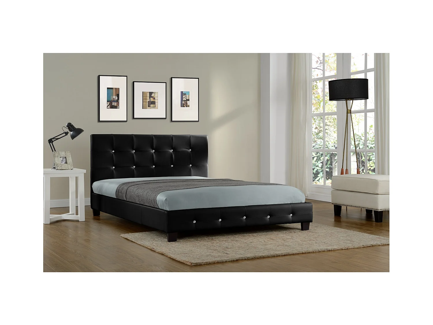 Cadre de lit capitonné 140 x 190 cm noir NOTTINGHILL