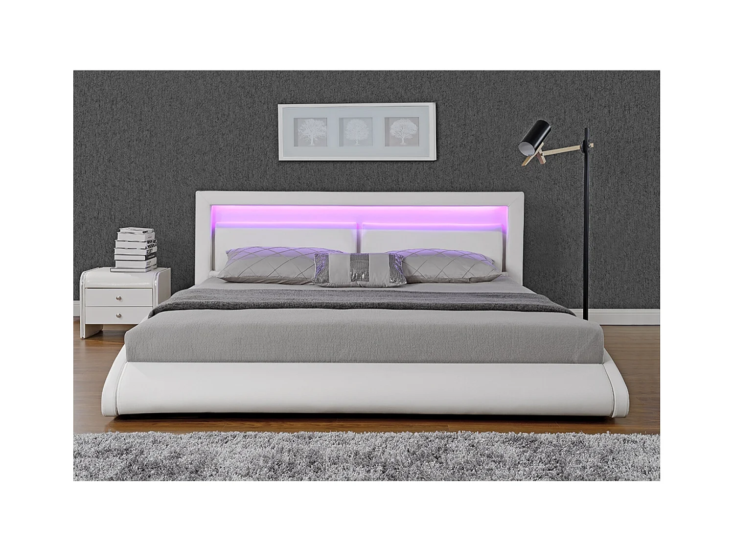 Cama de polipiel blanca con LED integrados 140x190  BRIXTON