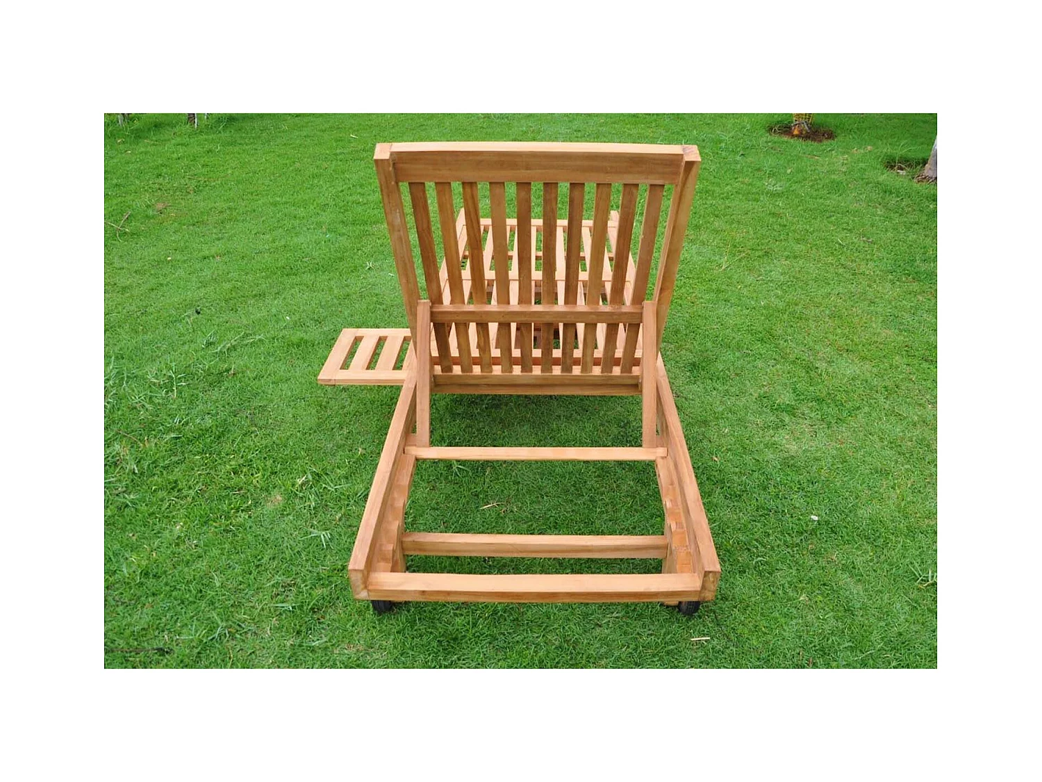 Transat en Teck avec Roues et Plateau TAMANA - Bain de Soleil Réglable pour Extérieur