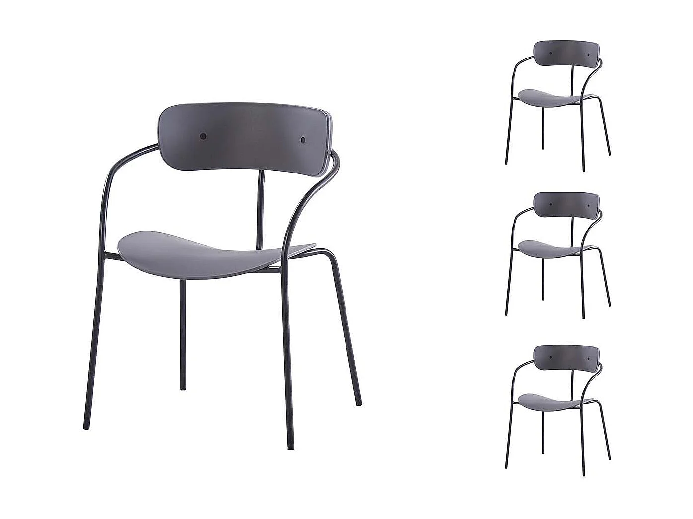 Set di 4 sedie con braccioli grigio scuro ALEXIA