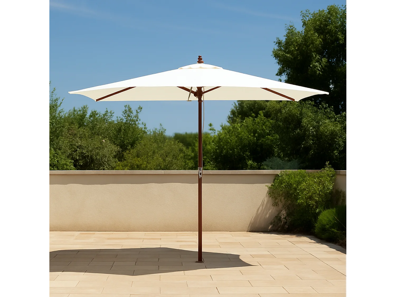 Parasol en bois rectangulaire toile écru PISE