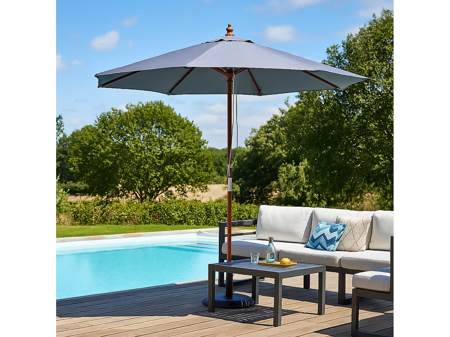 NAPOLI - Parasol circulaire droit 2.7m gris en bois