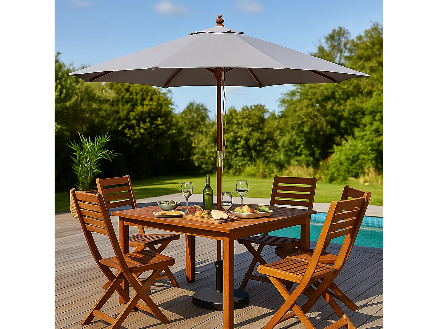 NAPOLI - Parasol circulaire droit 2.7m gris en bois