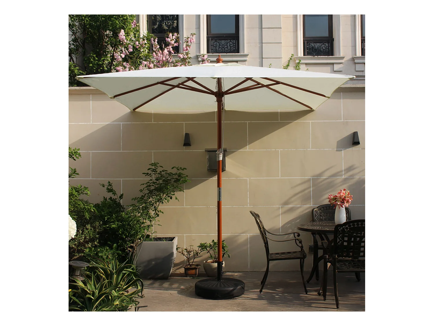 Parasol en bois carré toile écru MATERA