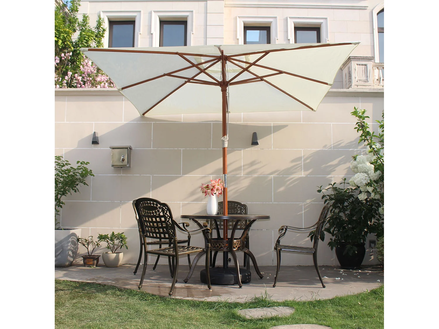 Parasol en bois carré toile écru MATERA