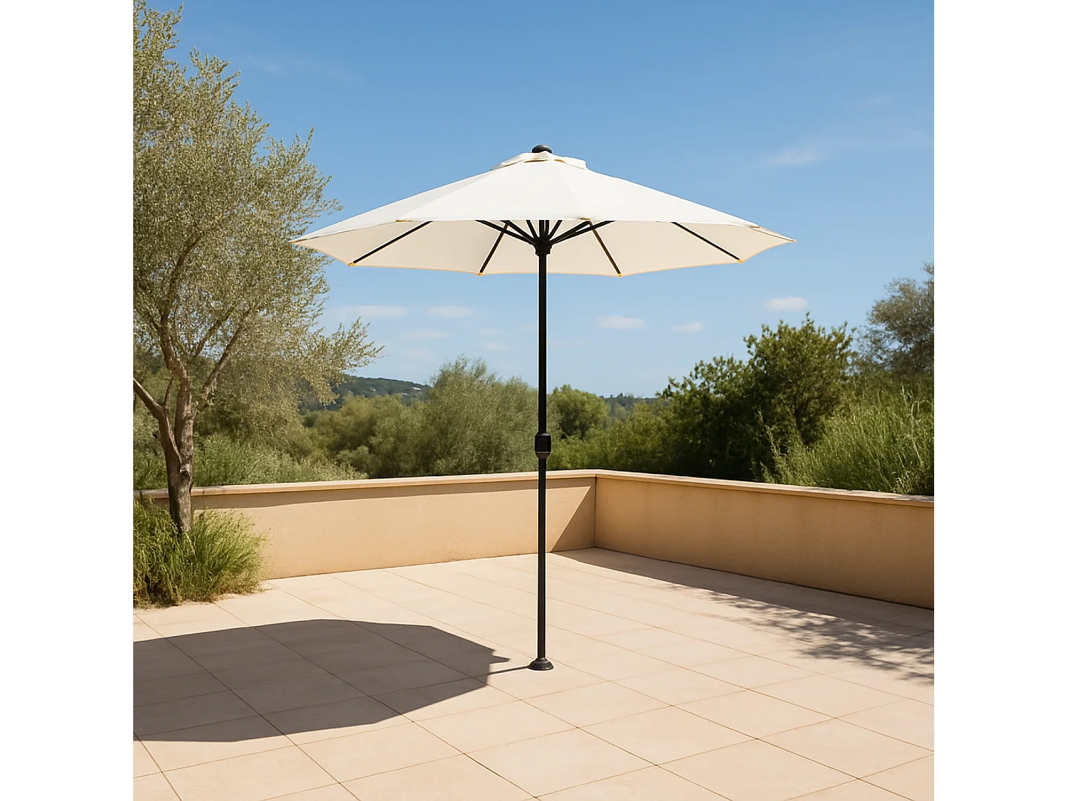 Parasol droit rond led diamètre 2,7 m écru AMALFI