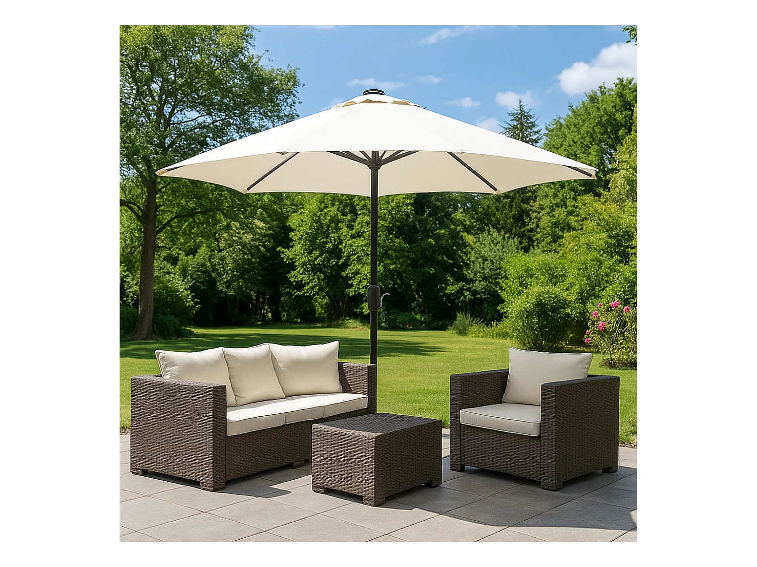 Parasol droit rond led diamètre 3 m écru MANAROLA