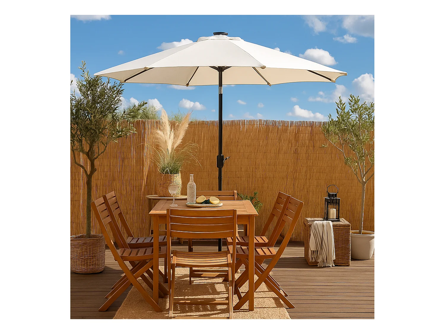 Parasol droit rond led diamètre 3 m écru MANAROLA