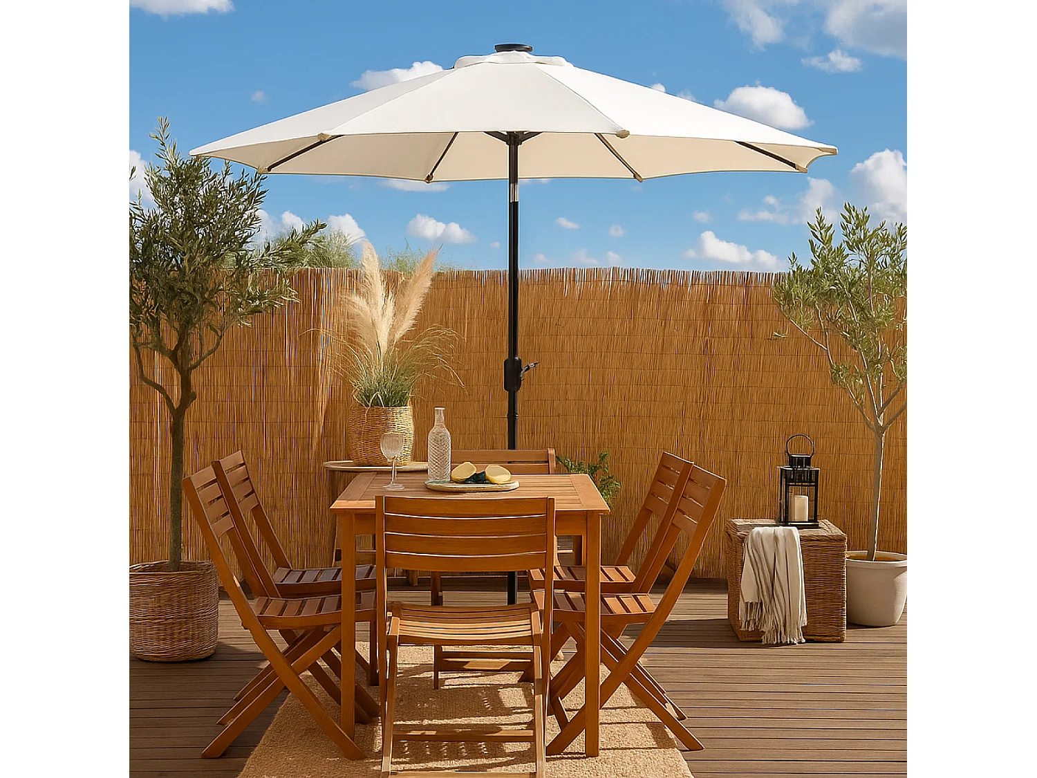 Rechte ronde LED parasol Ø 2,92 m ecru MANAROLA