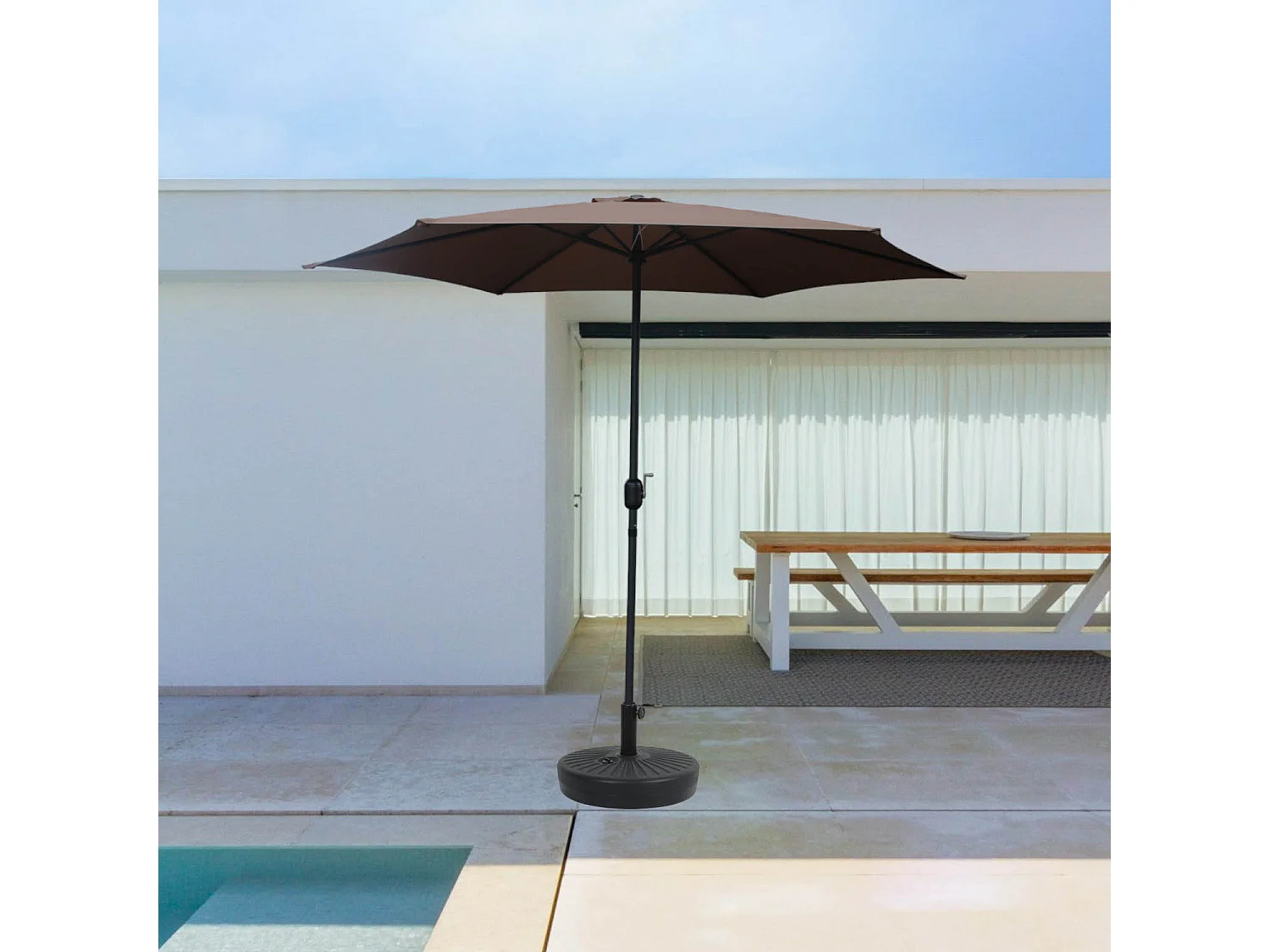 Parasol droit rond diamètre 3 m chocolat PORTOFINO