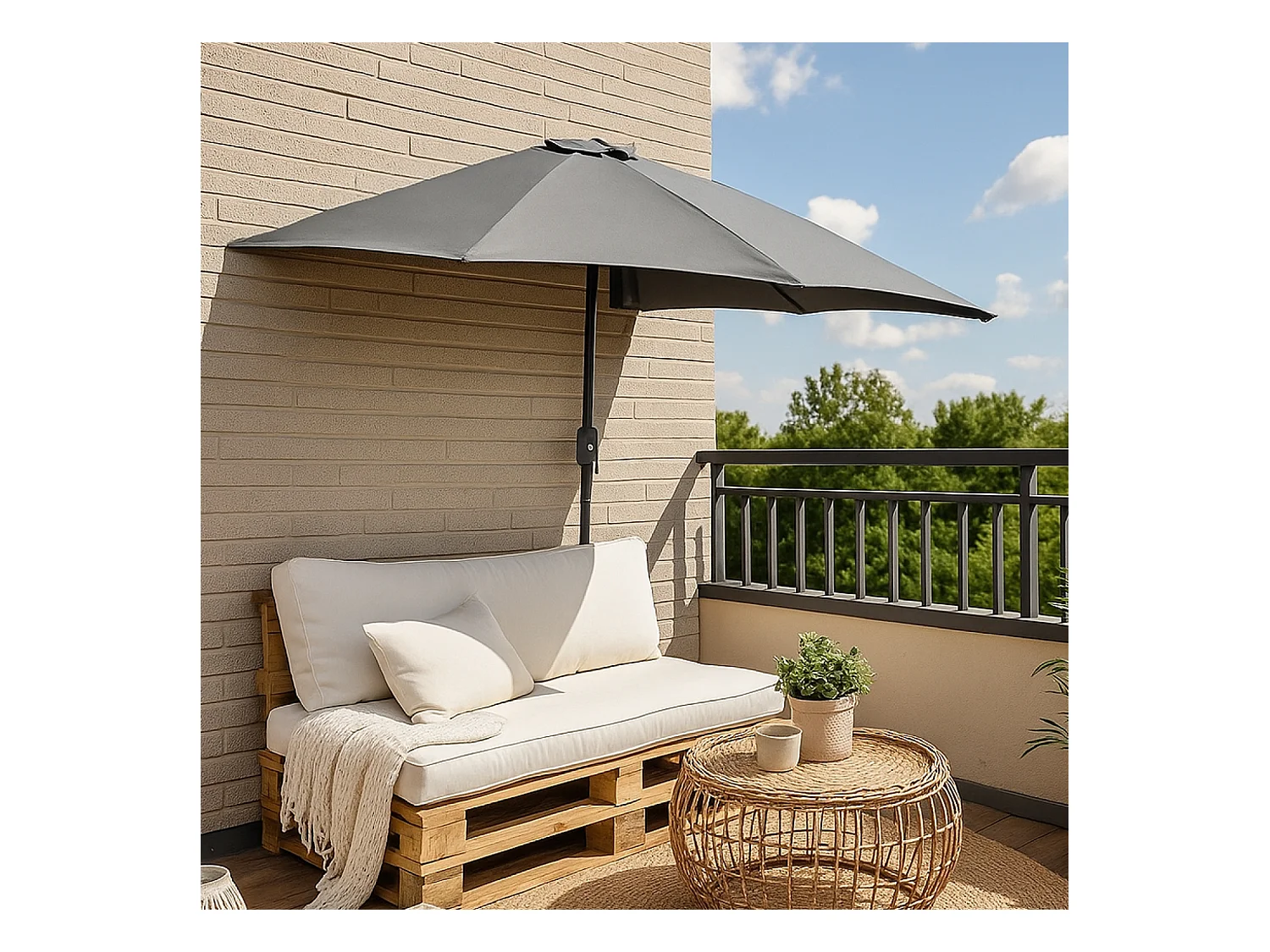 Demi parasol de balcon gris CATANE