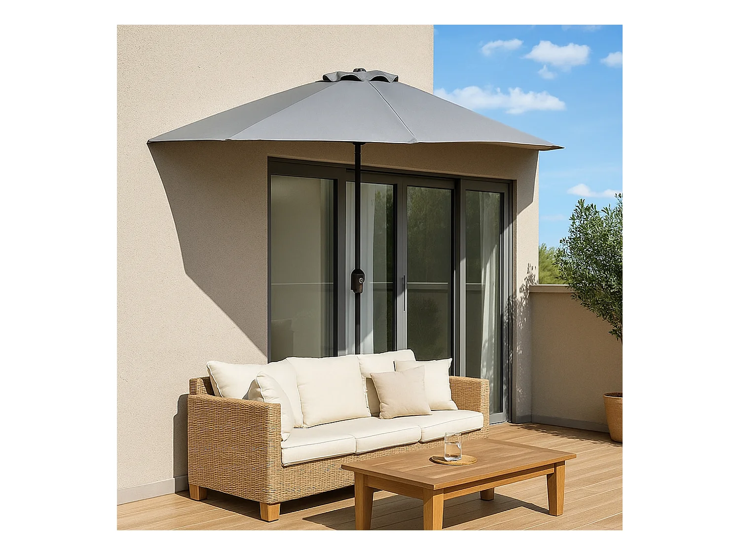 Half balkonparasol grijs CATANE 270 cm - Modern Ontwerp in Aluminium en Polyester Doek