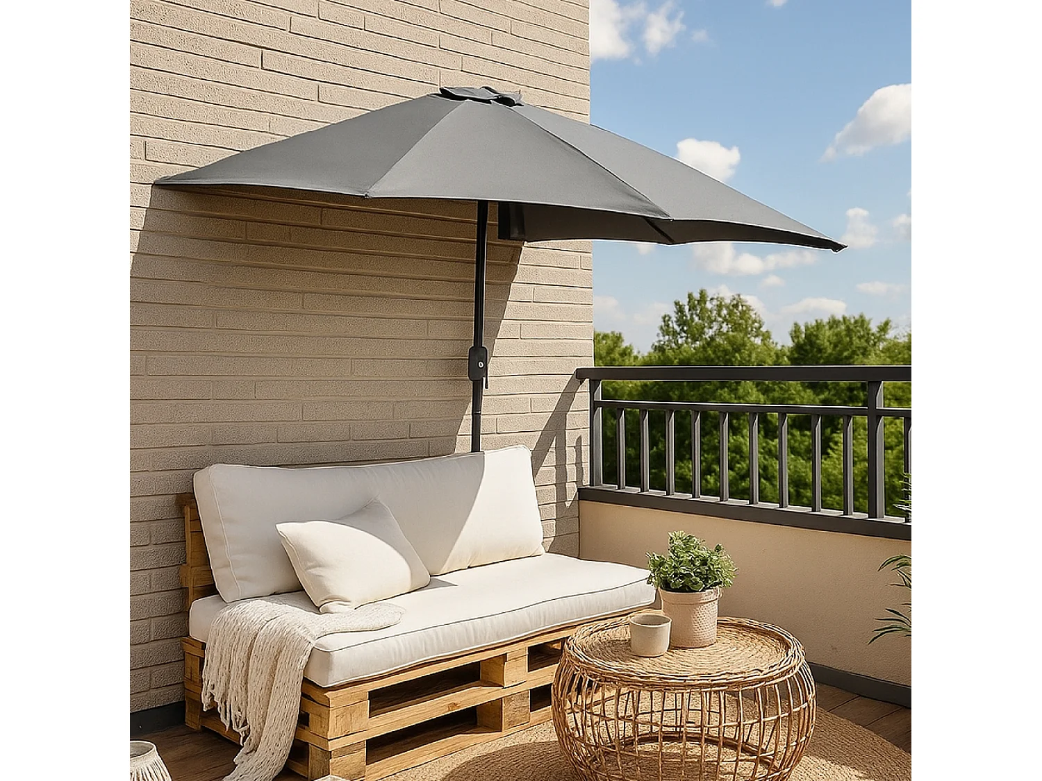 Demi parasol de balcon gris CATANE