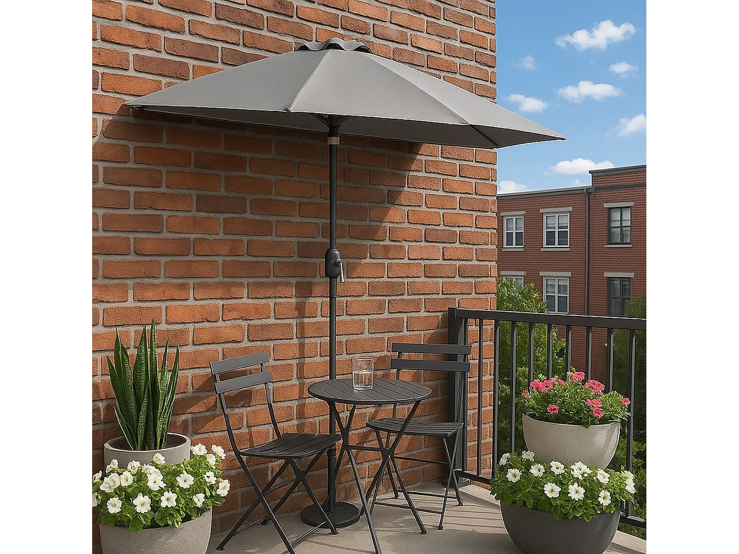 Parasol gris droit demi-rond 2,66 x 1,36 m CATANE