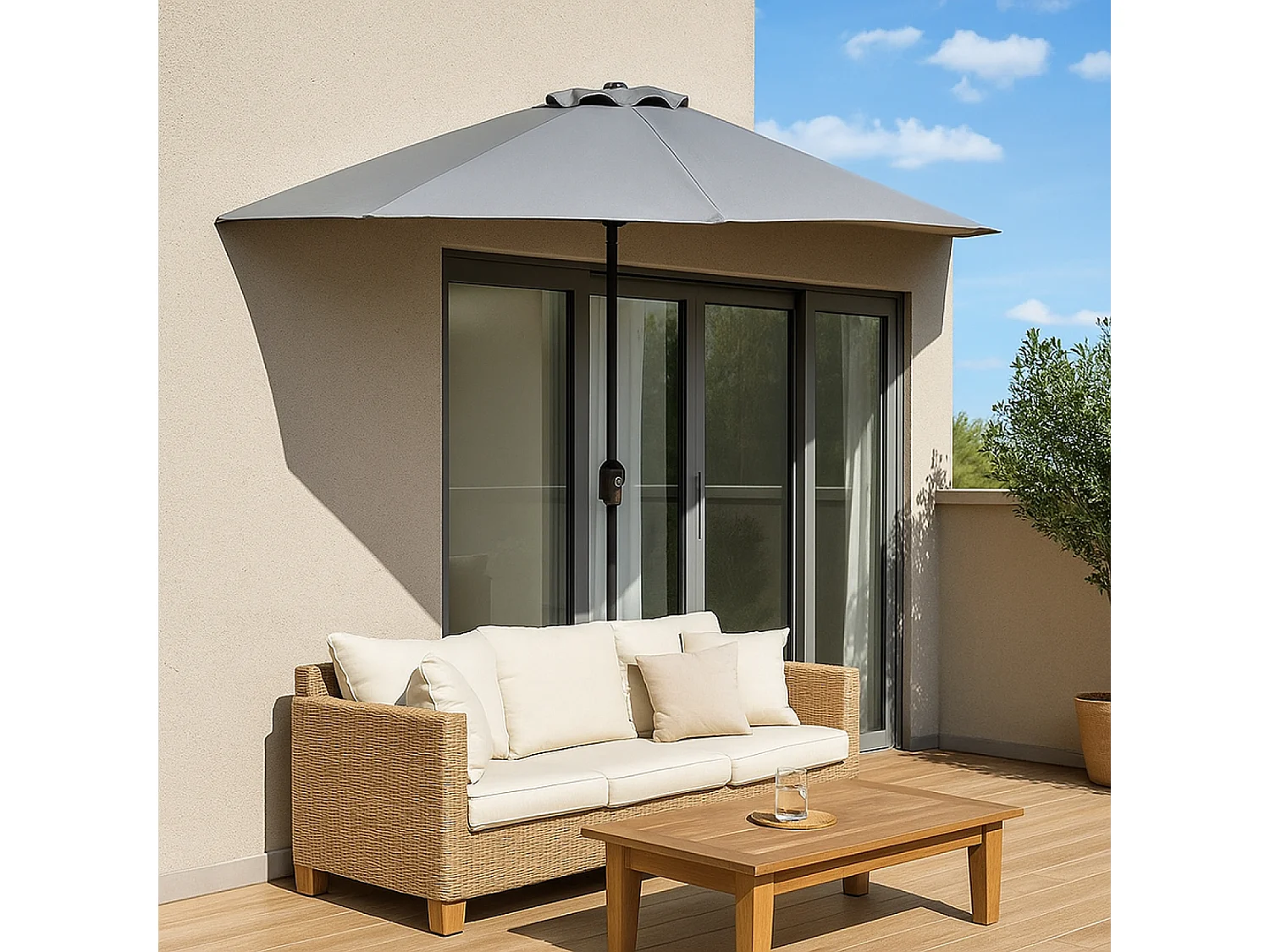 Parasol gris droit demi-rond 2,66 x 1,36 m CATANE