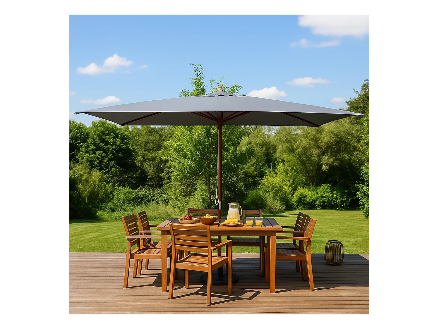 Parasol en bois rectangulaire toile grise PISE