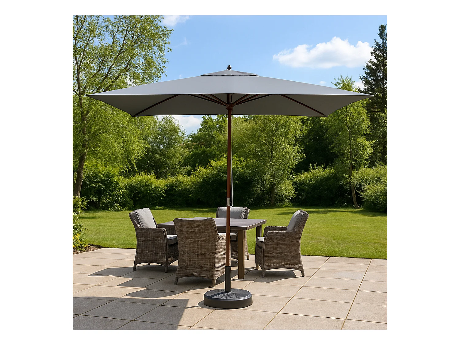 Parasol en bois rectangulaire toile grise PISE