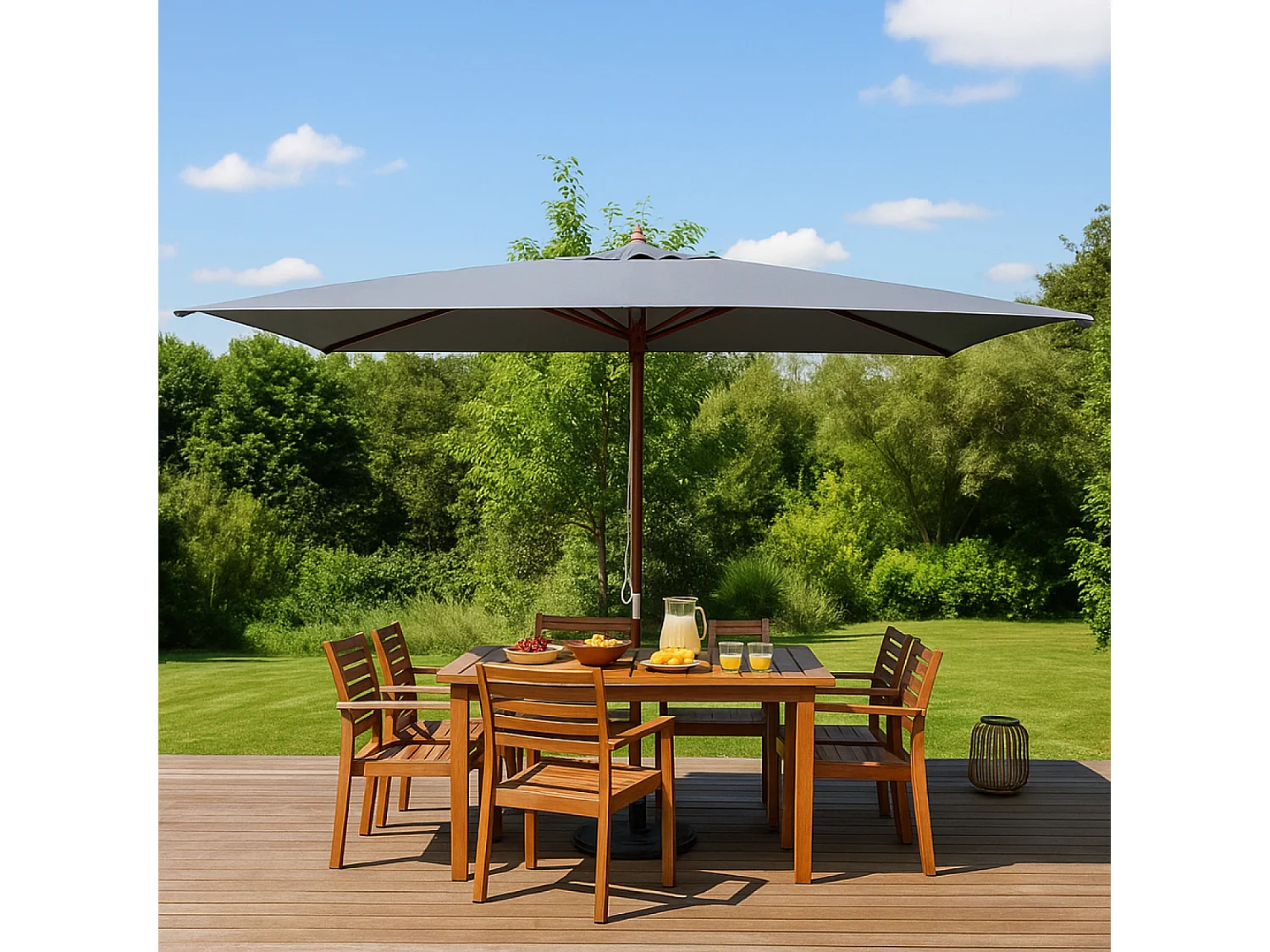 Parasol en bois rectangulaire toile grise PISE