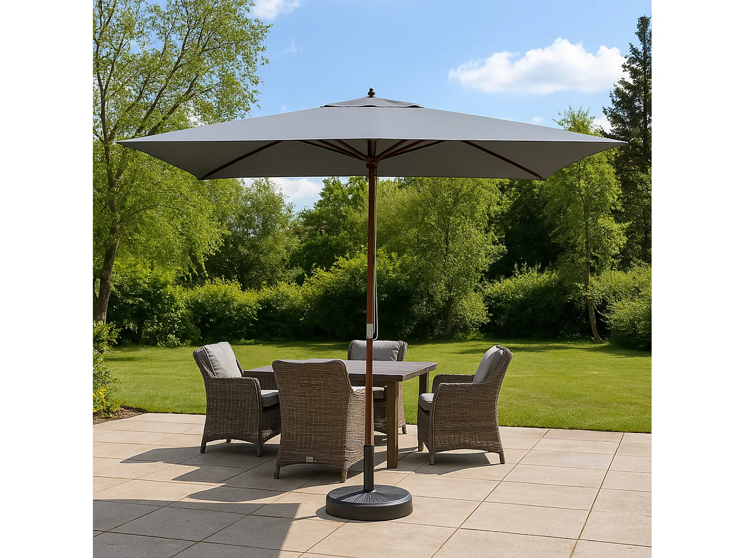 Parasol en bois rectangulaire toile grise PISE