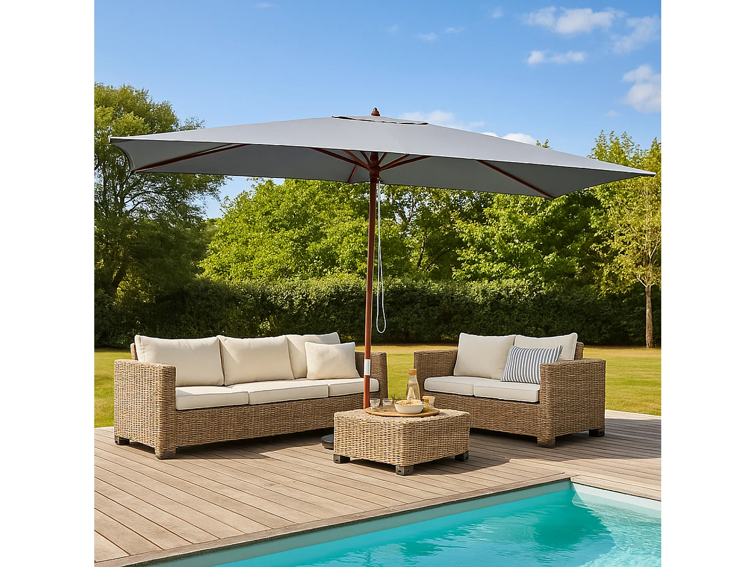 Rechthoekige Parasol van Grijs Hout 297x191 cm PISE