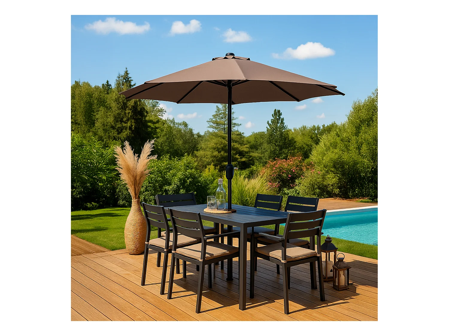 Parasol droit rond led diamètre 3 m chocolat MANAROLA