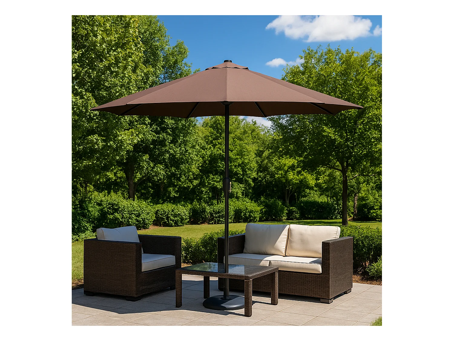 Parasol droit rond led diamètre 3 m chocolat MANAROLA