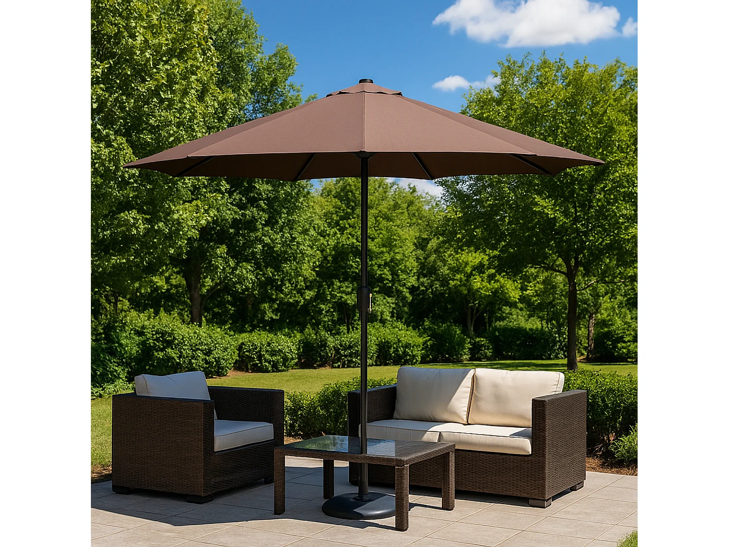 Parasol marron rond 2,92 x 2,92 m led MANAROLA