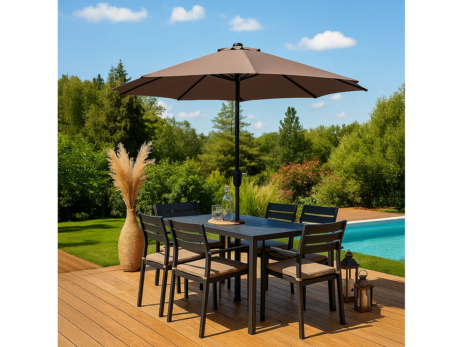LED Ronde Rechte Parasol Ø 2,92 m Chocolade MANAROLA
